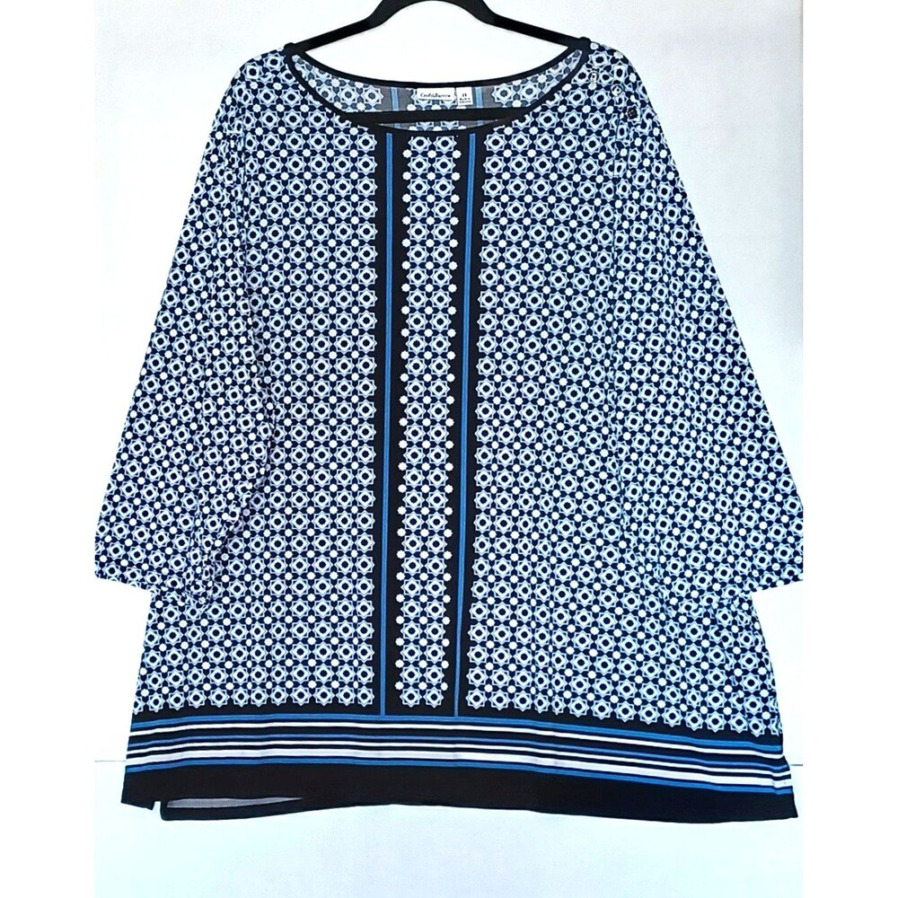 Croft & Barrow Women’s Plus 3X Blue Geometric Print 3/4 Sleeve Tunic Blouse